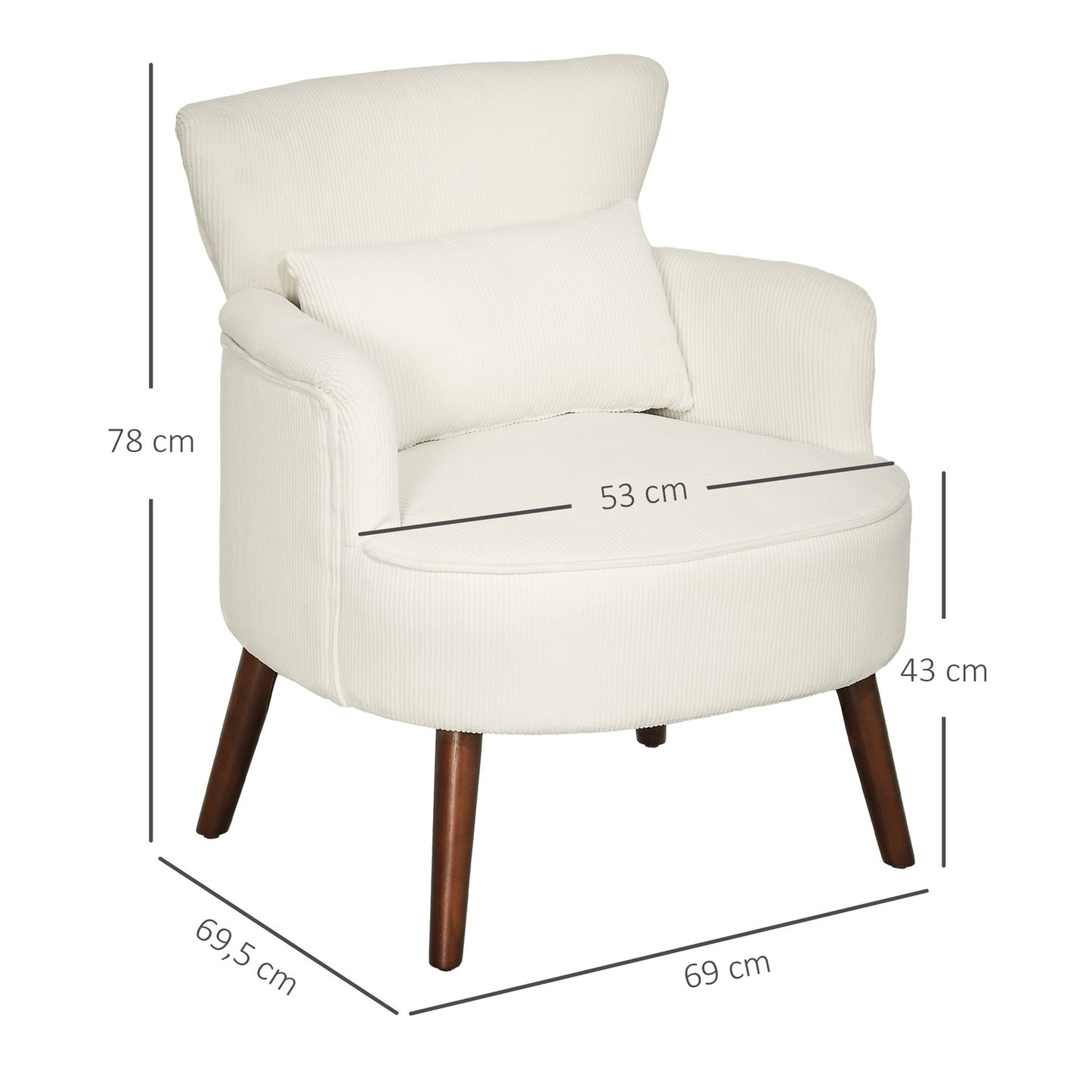 Creamy white upholstered armchair - wooden legs, cord look