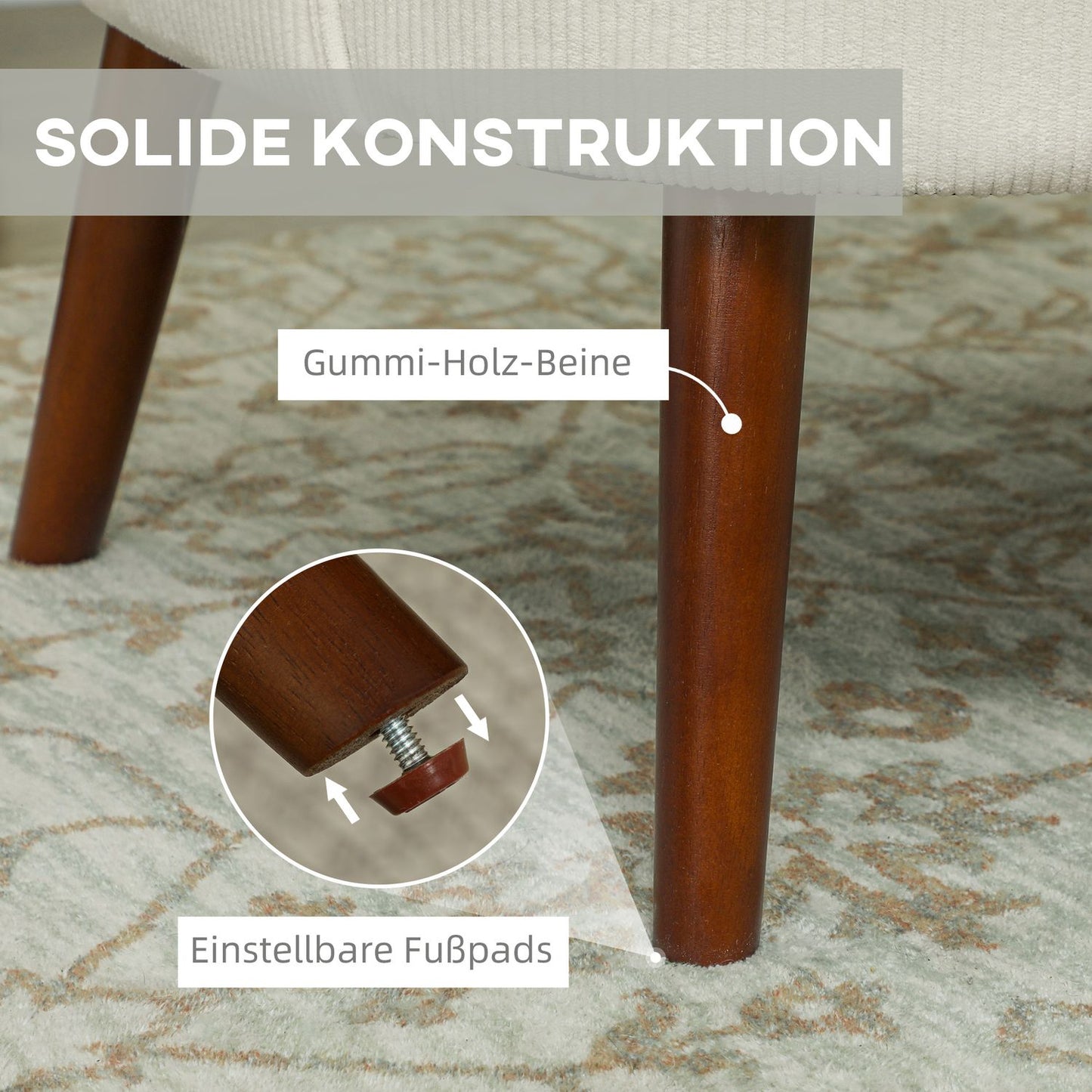 Creamy white upholstered armchair - wooden legs, cord look