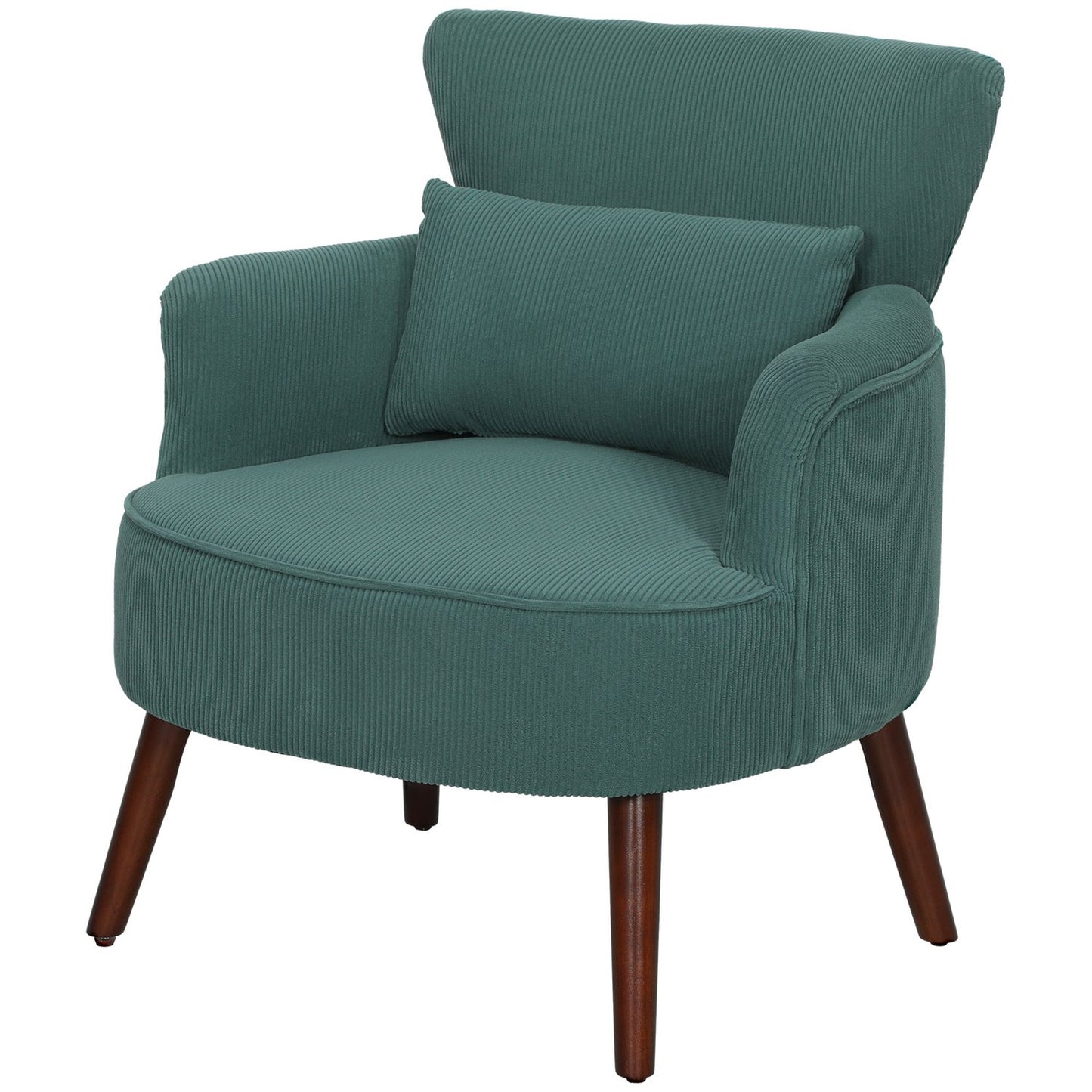 Dark green upholstered armchair, cord look, wooden legs