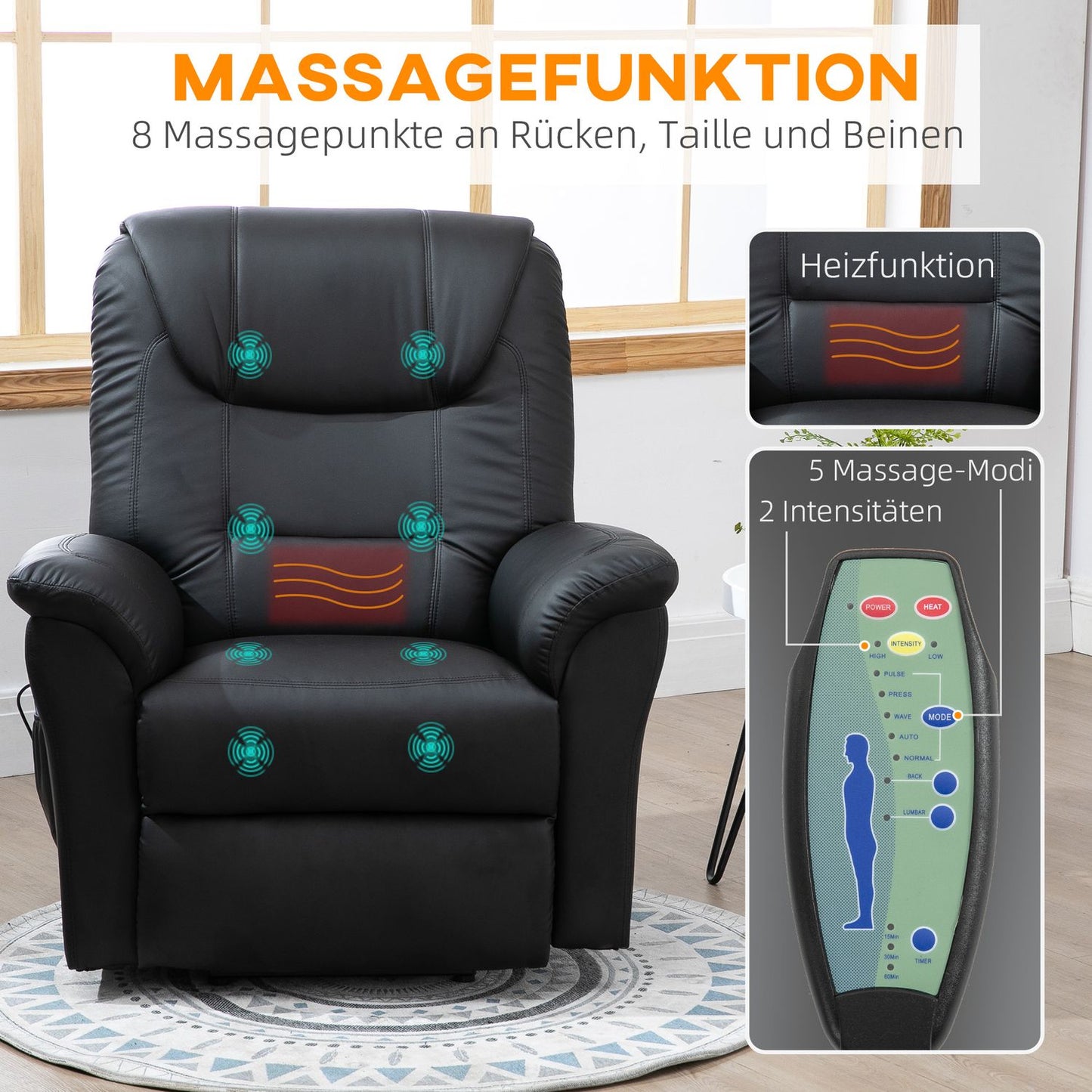 Electric armchair with heating and remote control
