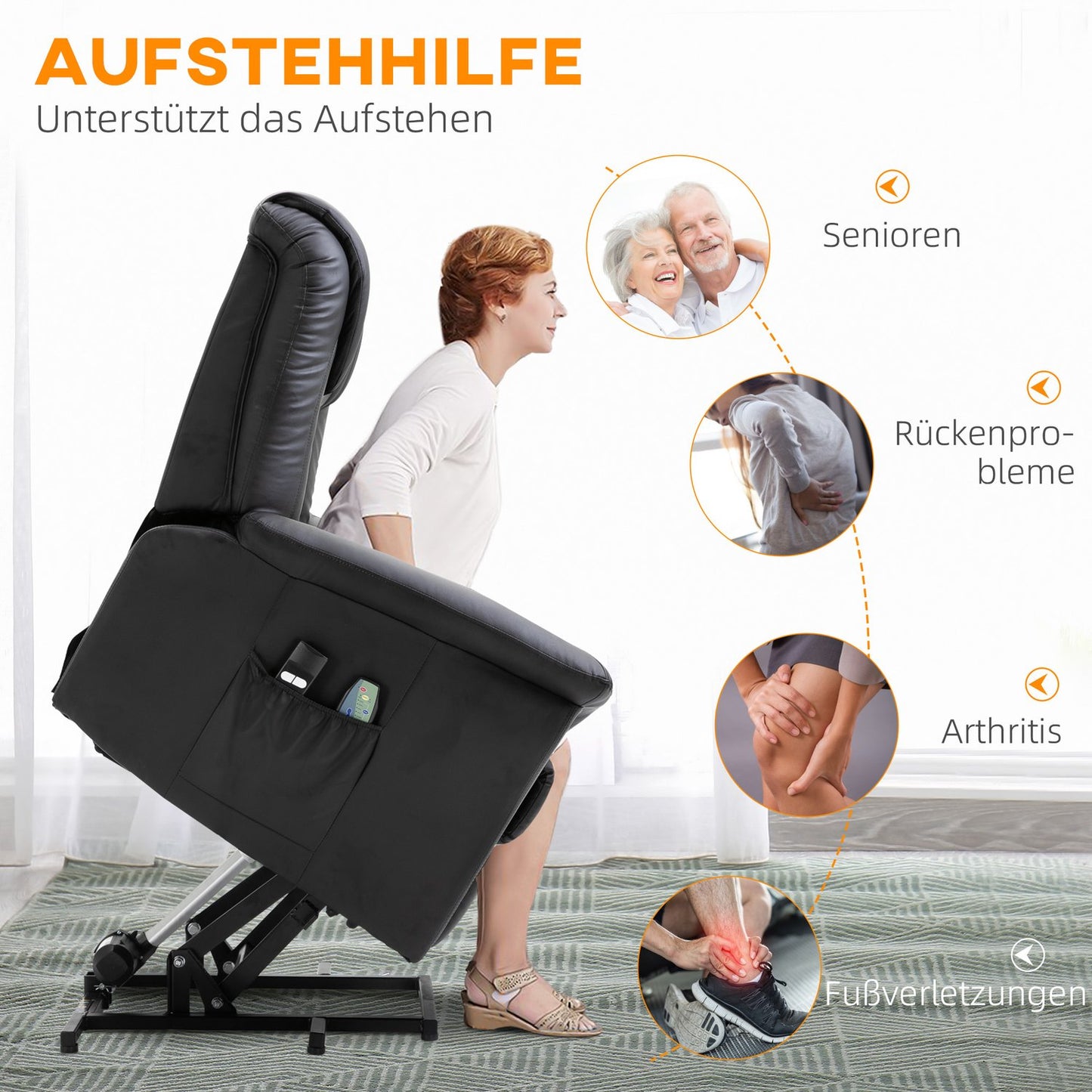 Electric armchair with heating and remote control