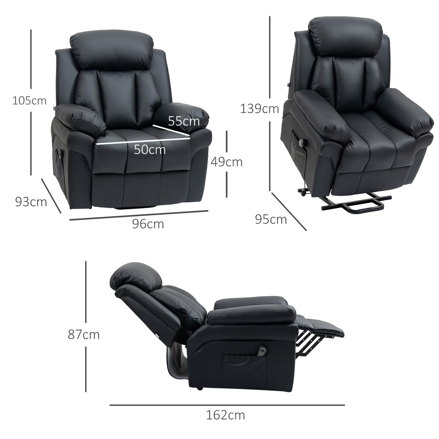 Electric recliner in faux leather with stand-up aid