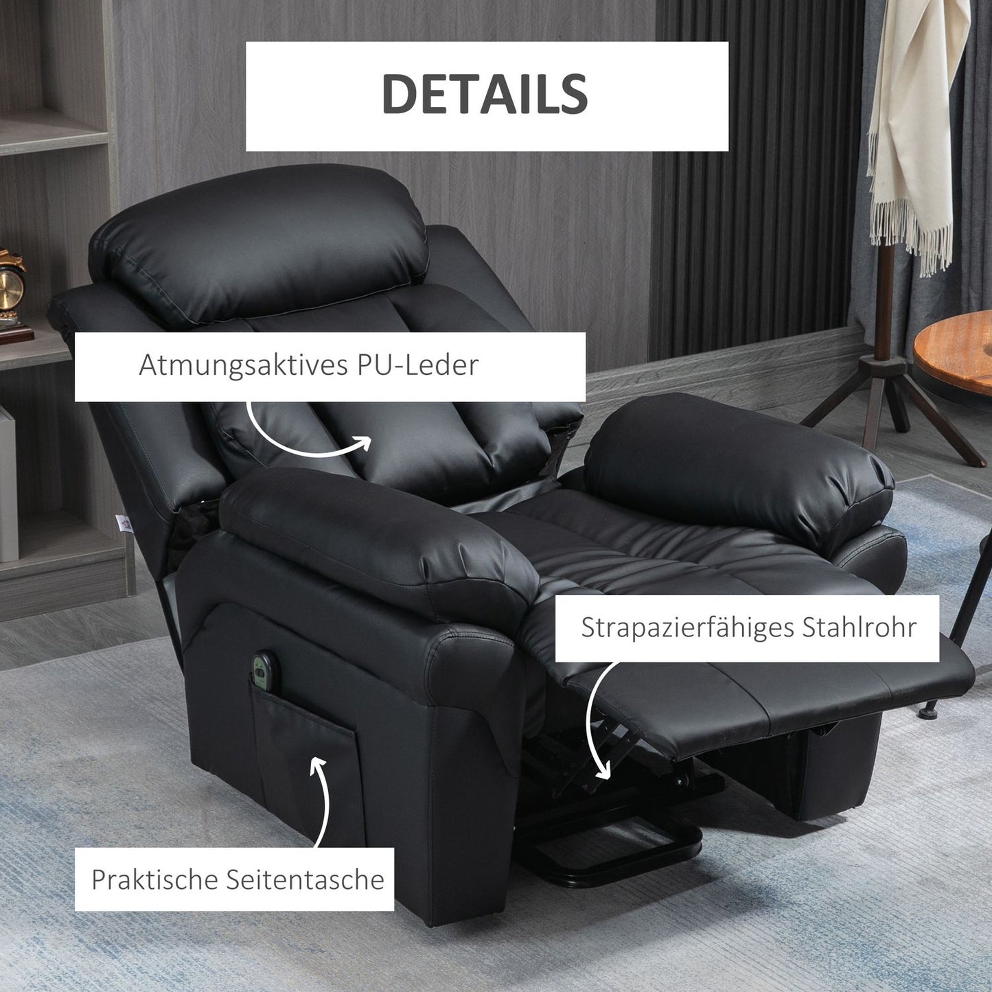 Electric recliner in faux leather with stand-up aid