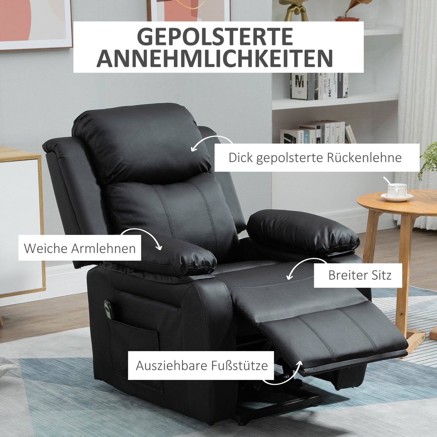 Electric recliner in faux leather with stand-up aid