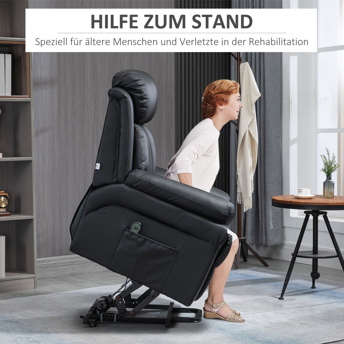 Electric recliner in faux leather with stand-up aid