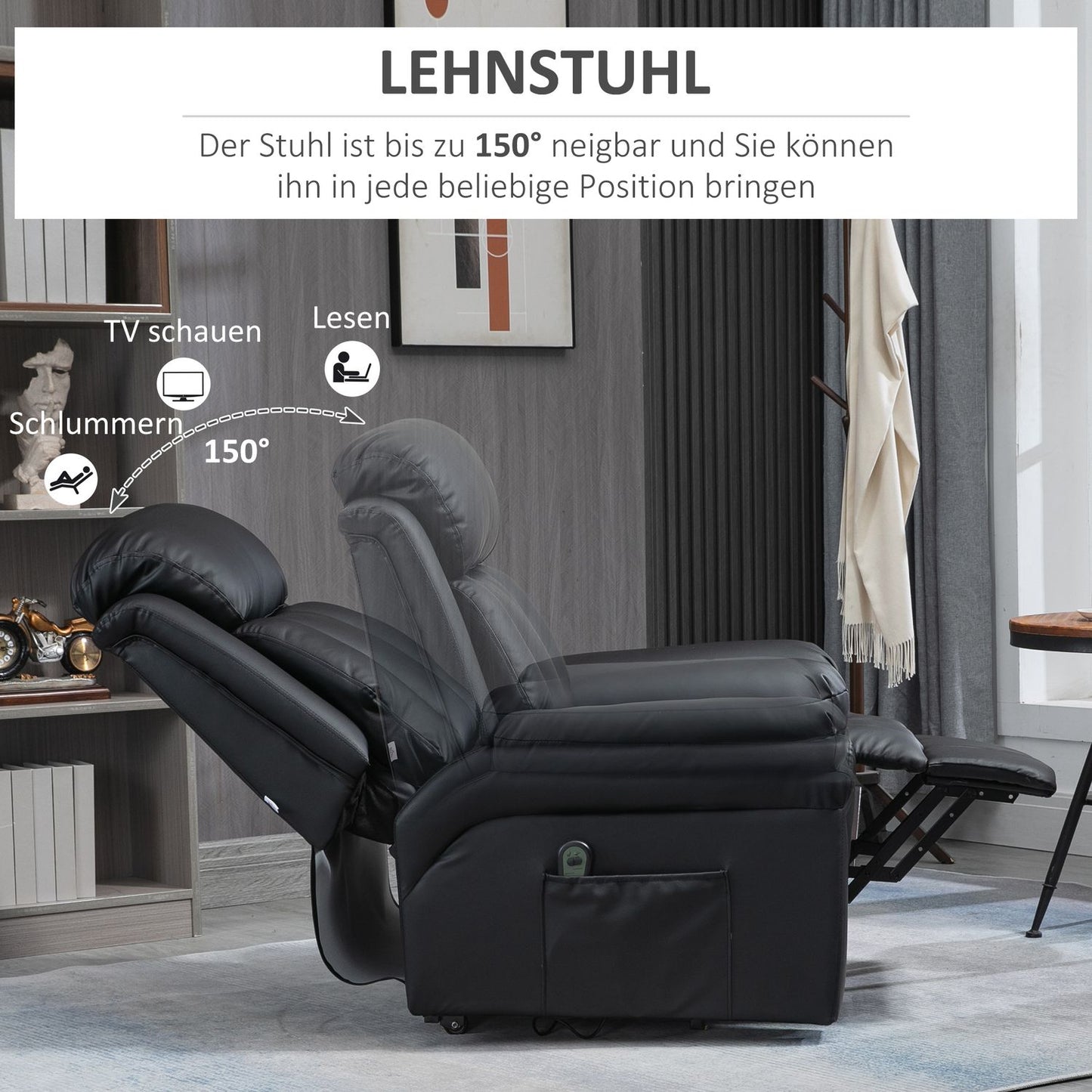 Electric recliner in faux leather with stand-up aid