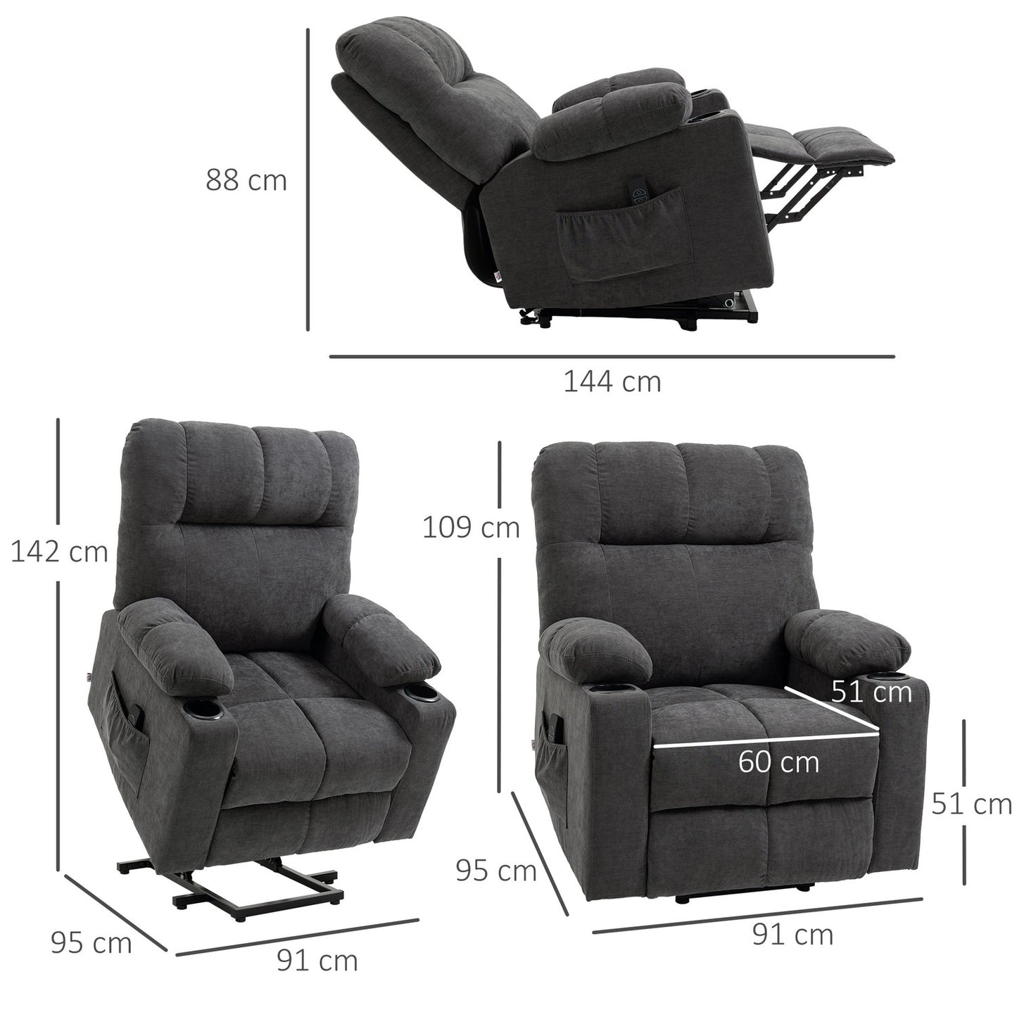 Electric armchair with massage, heating, dark grey