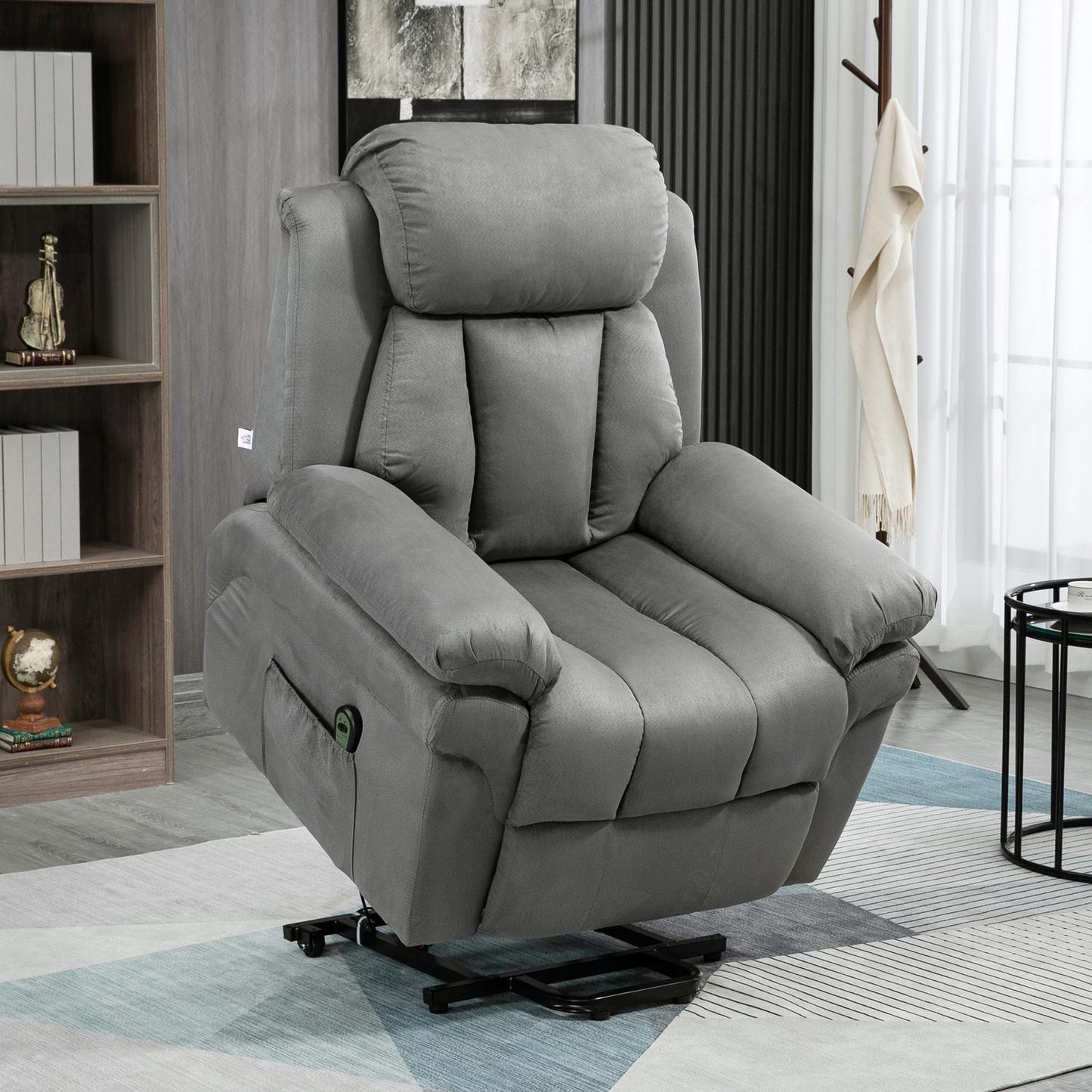 Electric recliner with standing aid, artificial leather, grey