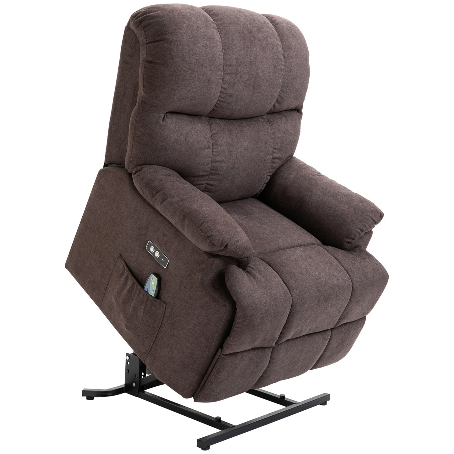 Massage armchair with standing aid and USB port, dark brown