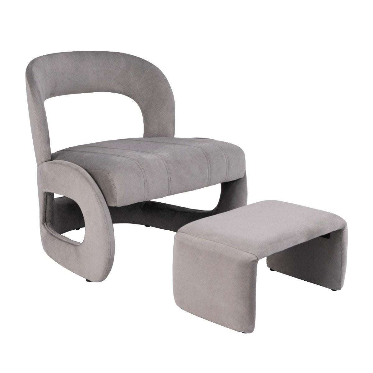 Armchair with stool oversized relaxation armchair with open back and wide seat gray