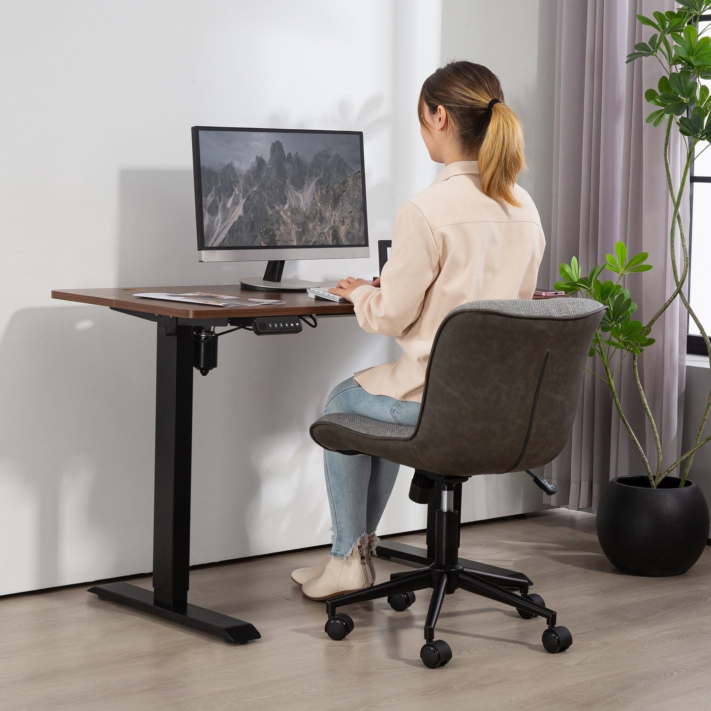Armless Office Chair, Adjustable Height, Swivel, Grey