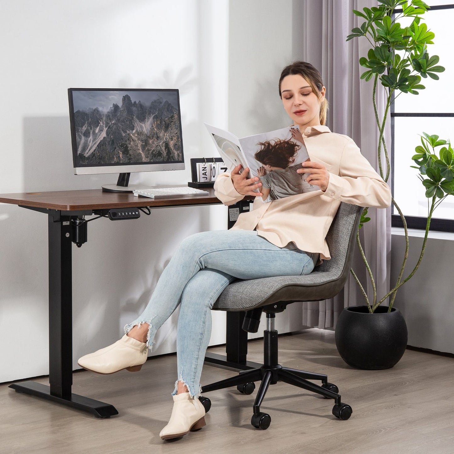 Armless Office Chair, Adjustable Height, Swivel, Grey