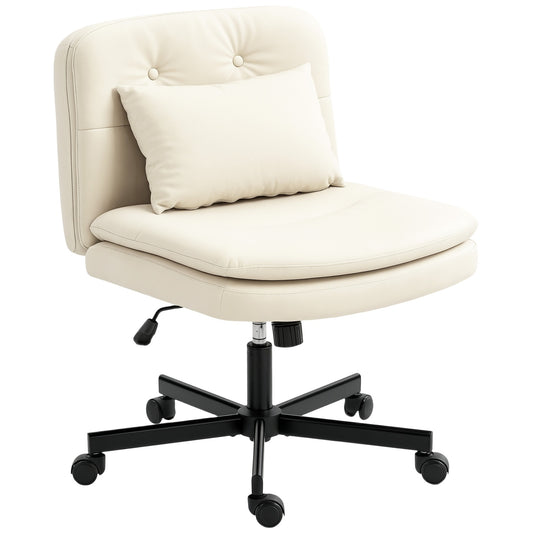 Armless Office Chair, Faux Leather, Adjustable Height, Beige