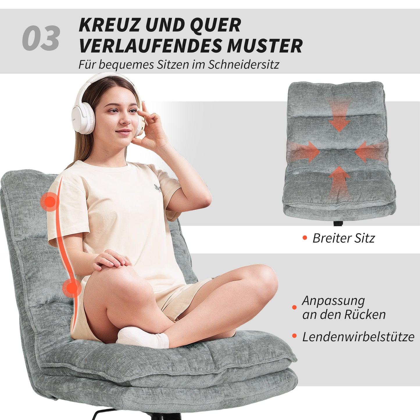 Armless Office Chair, Swivel, Adjustable Height, Grey Fabric