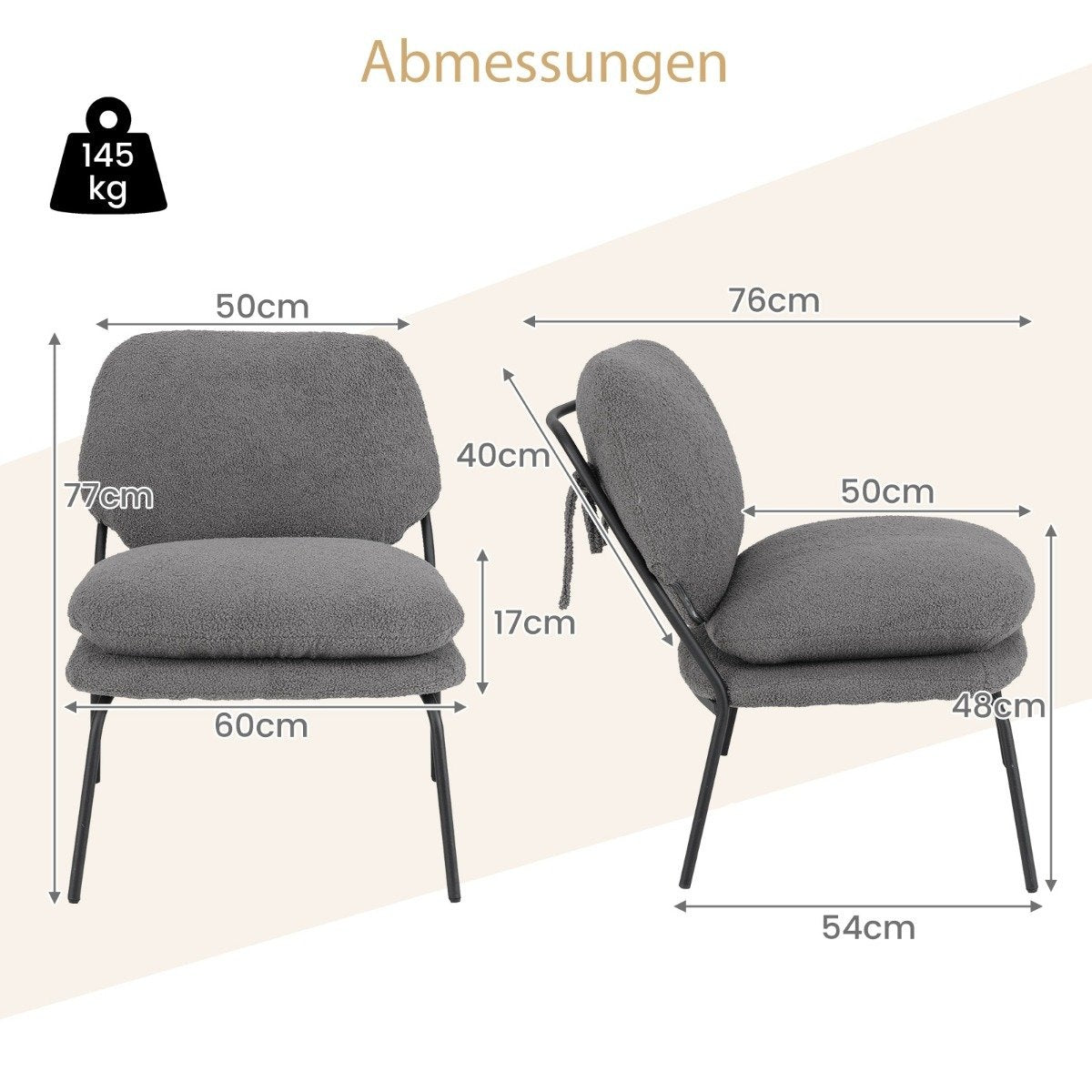 Armless accent chair with teddy fleece cover & high back armchair leisure chair