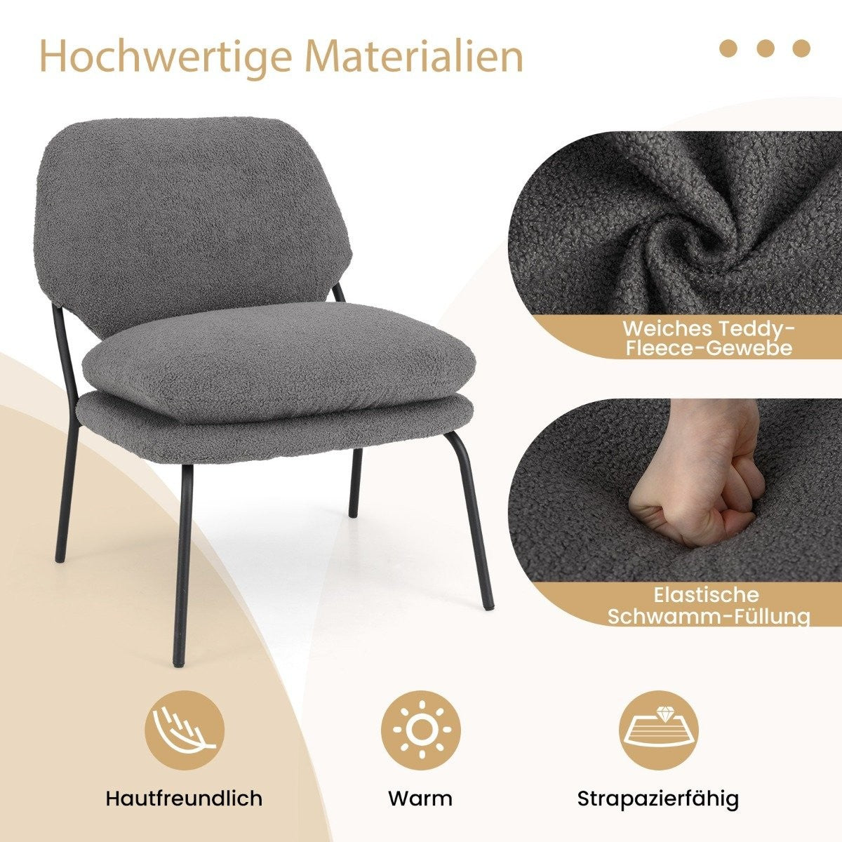 Armless accent chair with teddy fleece cover & high back armchair leisure chair