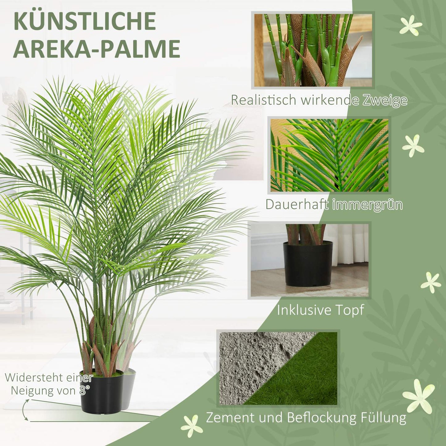 Artificial Areca Palm Tree, 120cm, UV-Resistant Indoor/Outdoor
