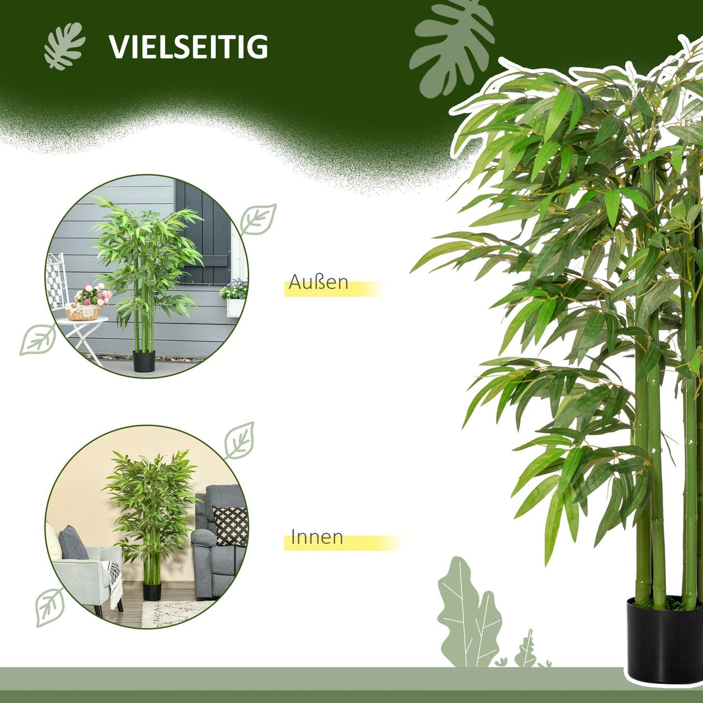 Artificial bamboo plant, 140 cm, 780 leaves, indoor decoration