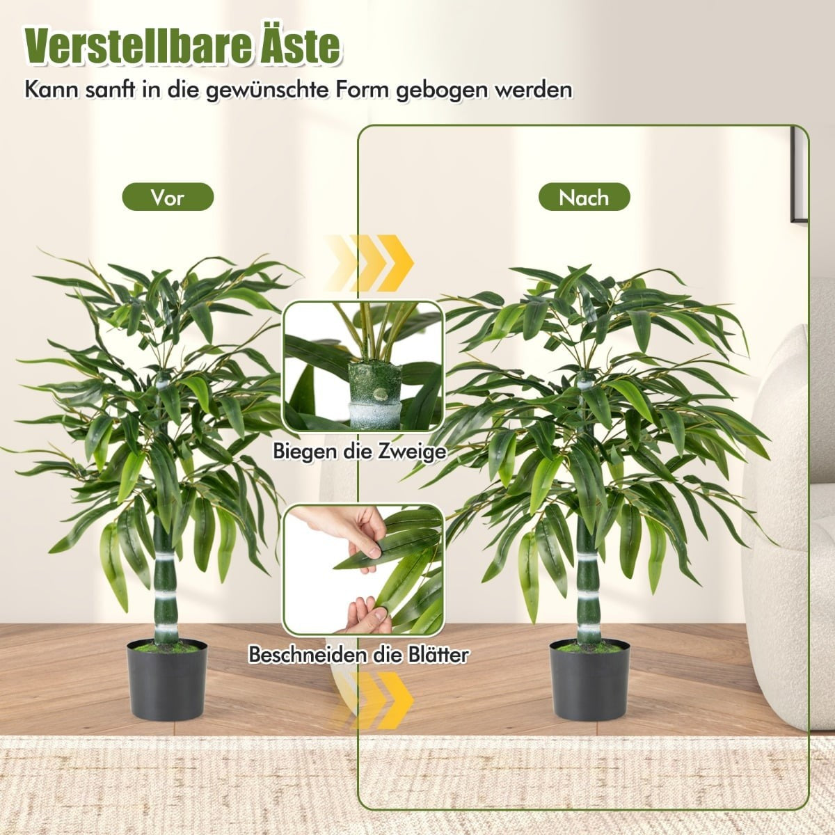 Artificial Bamboo Plant Set, 100 cm, with Pot, 2-Pack