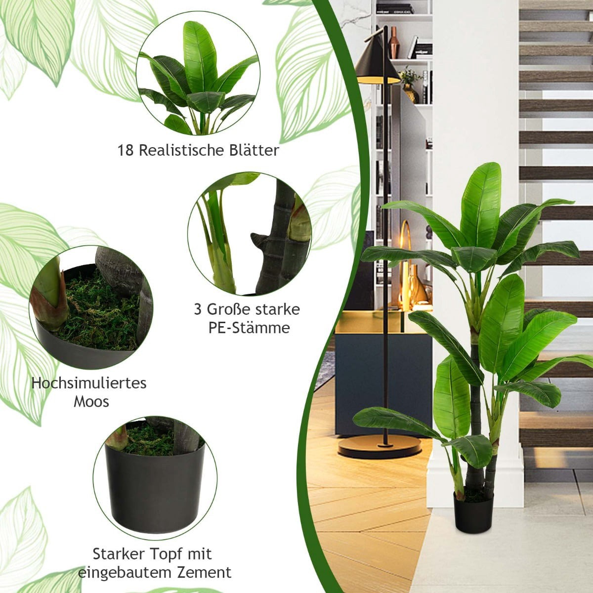 Artificial Banana Tree, 150 cm, 18 Leaves, PEVA Material
