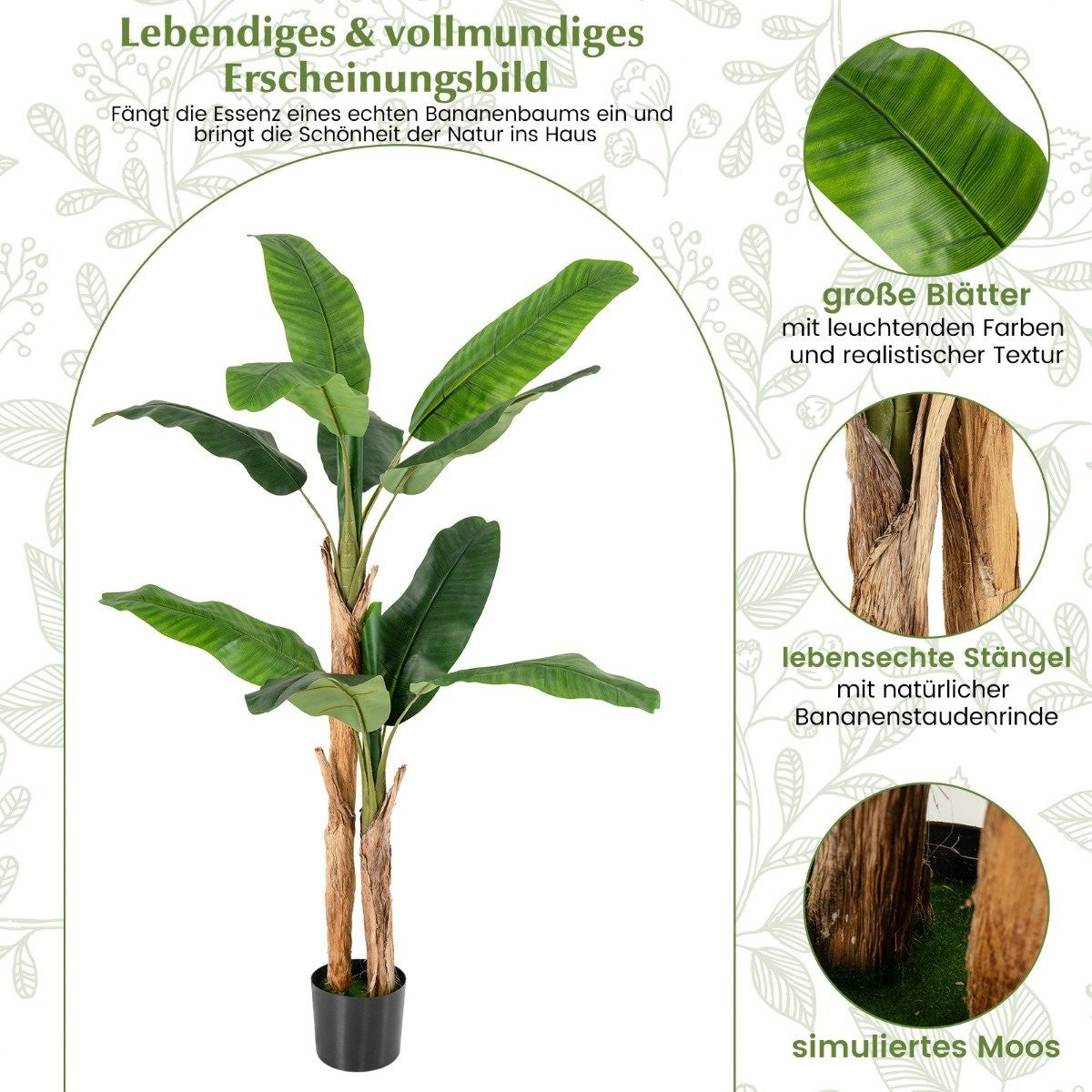 Artificial Banana Tree Banana Plant with 10 Leaves & Natural Trunk Green 165 cm