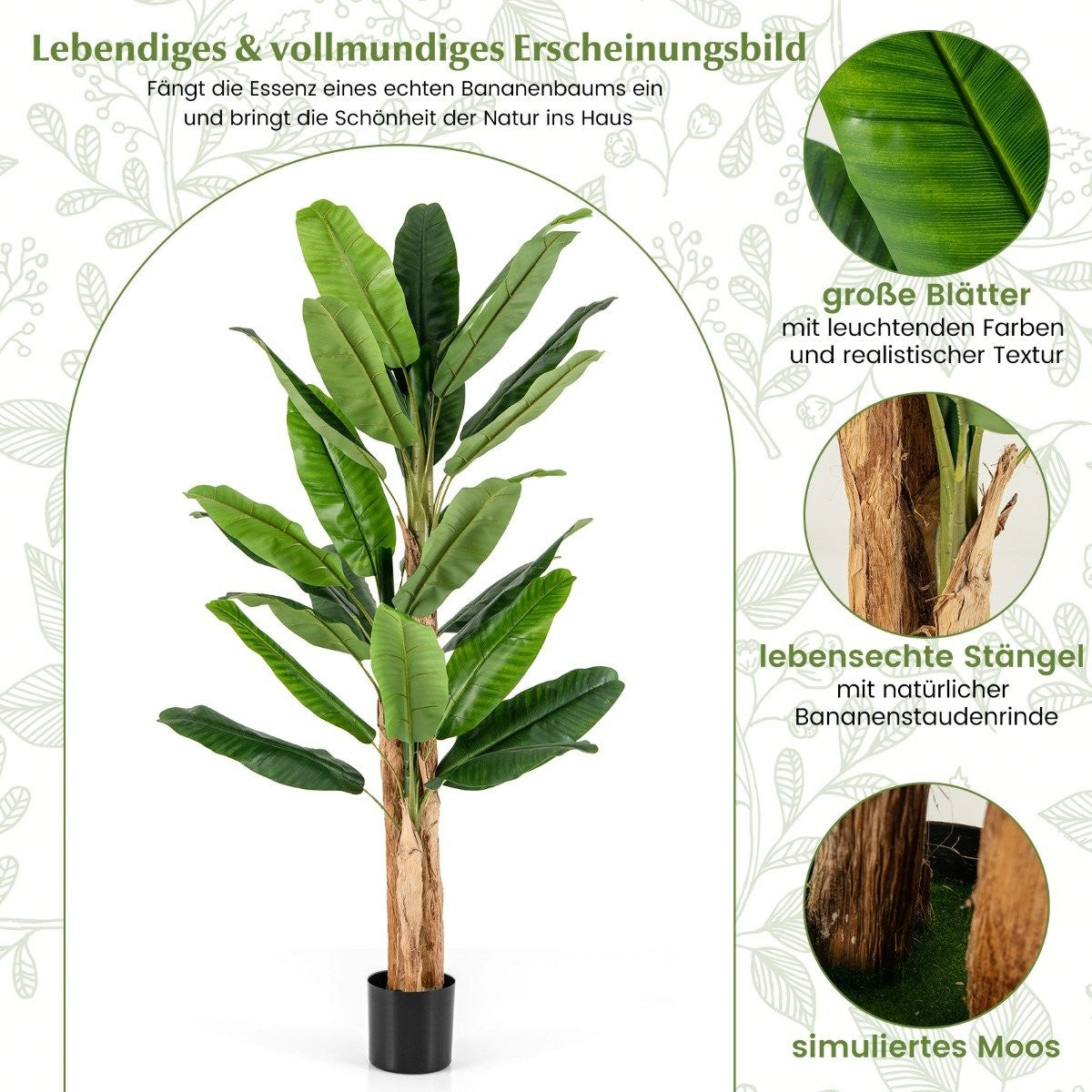 Artificial Banana Tree with 27 Leaves & Natural Trunk Banana Plant Artificial Plant 195 cm