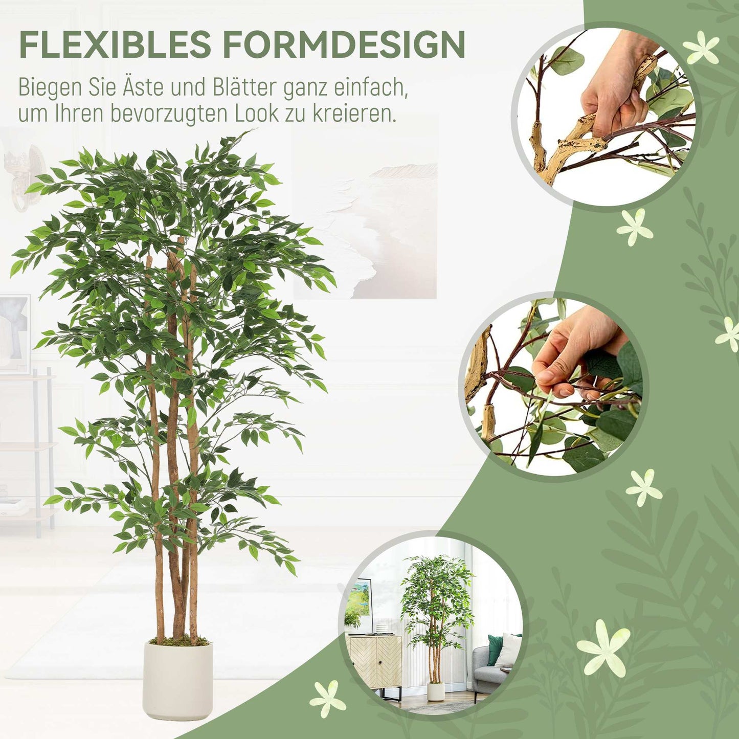 Artificial Banyan Tree with Wood Trunk, Pot, 180 cm