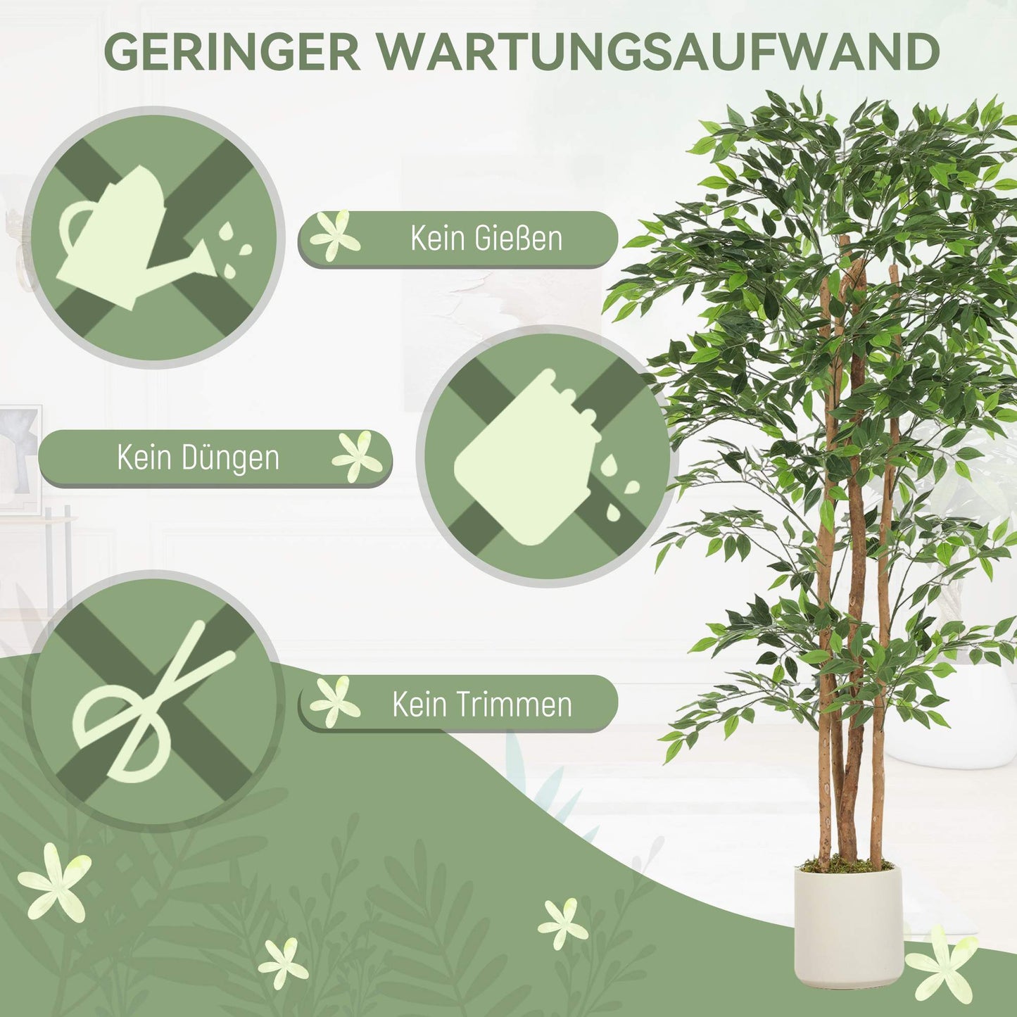 Artificial Banyan Tree with Wood Trunk, Pot, 180 cm