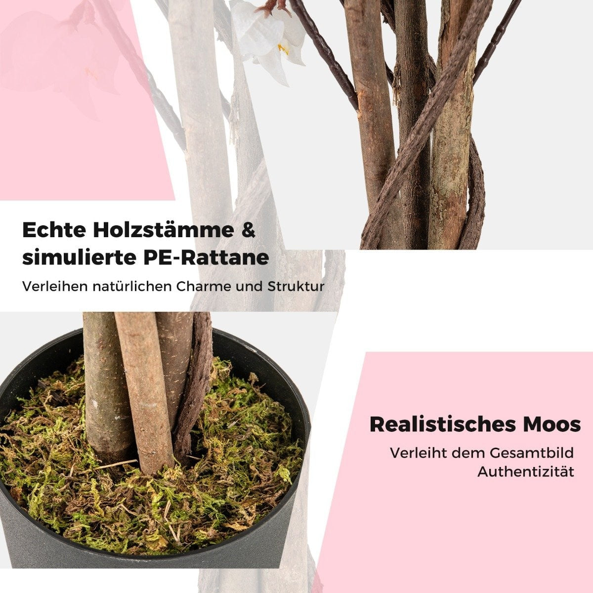 Artificial Bougainvillea Tree with Pot, 120 cm, Pink