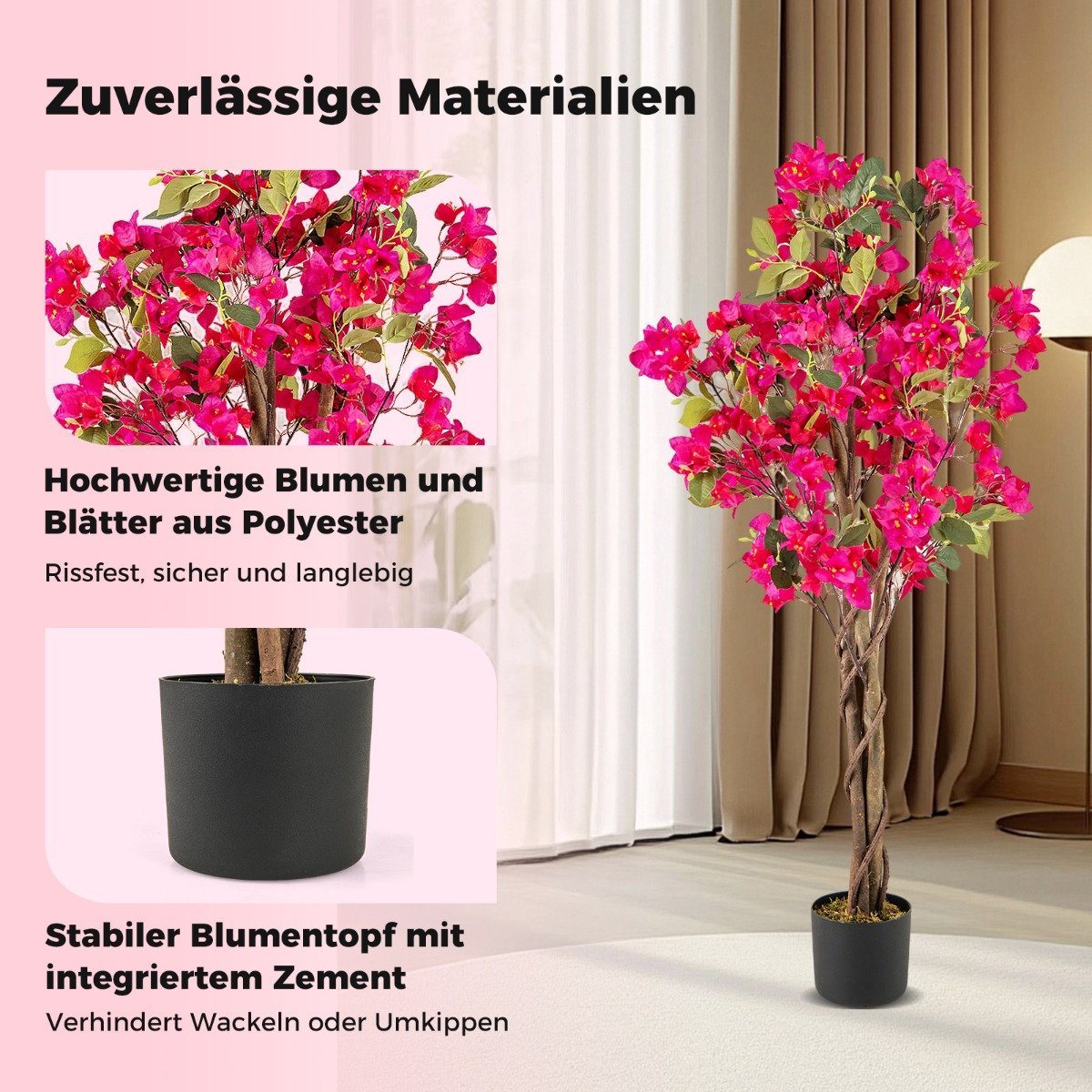 Artificial Bougainvillea Tree with Pot, 120 cm, Pink