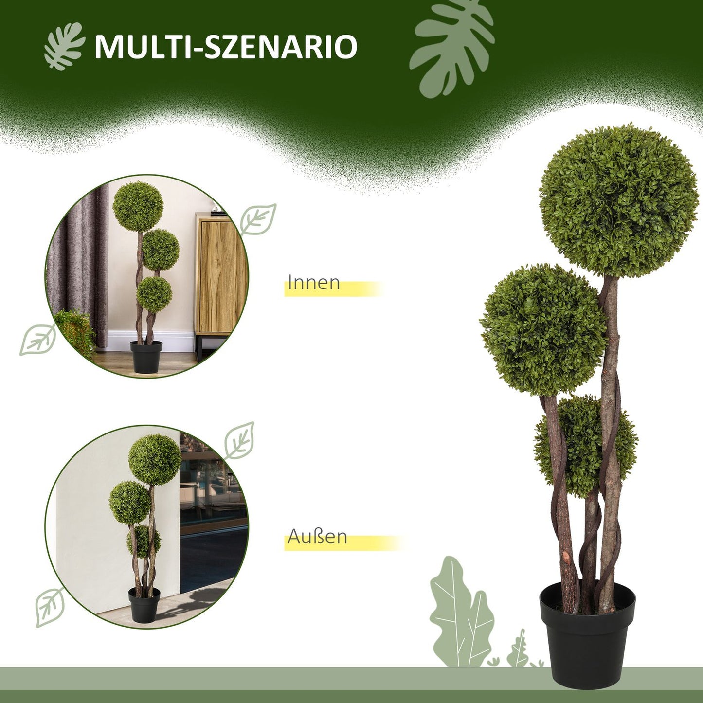 Artificial boxwood plant in pot, 115 cm decorative greenery