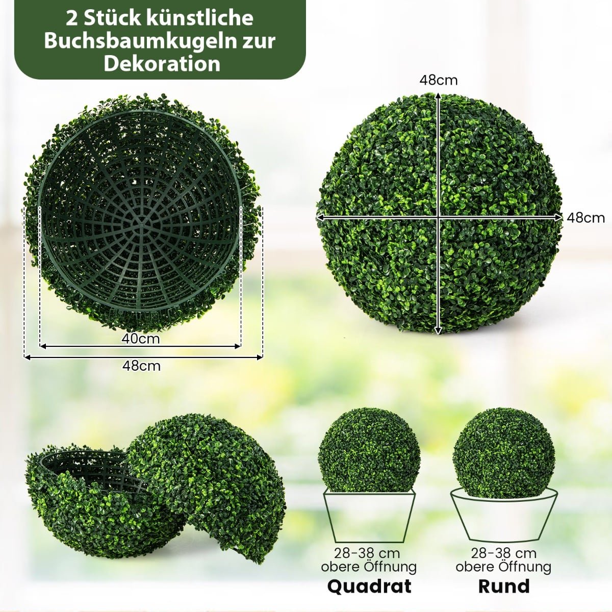 Artificial Boxwood Balls, 48 cm, UV Resistant, Set of 2