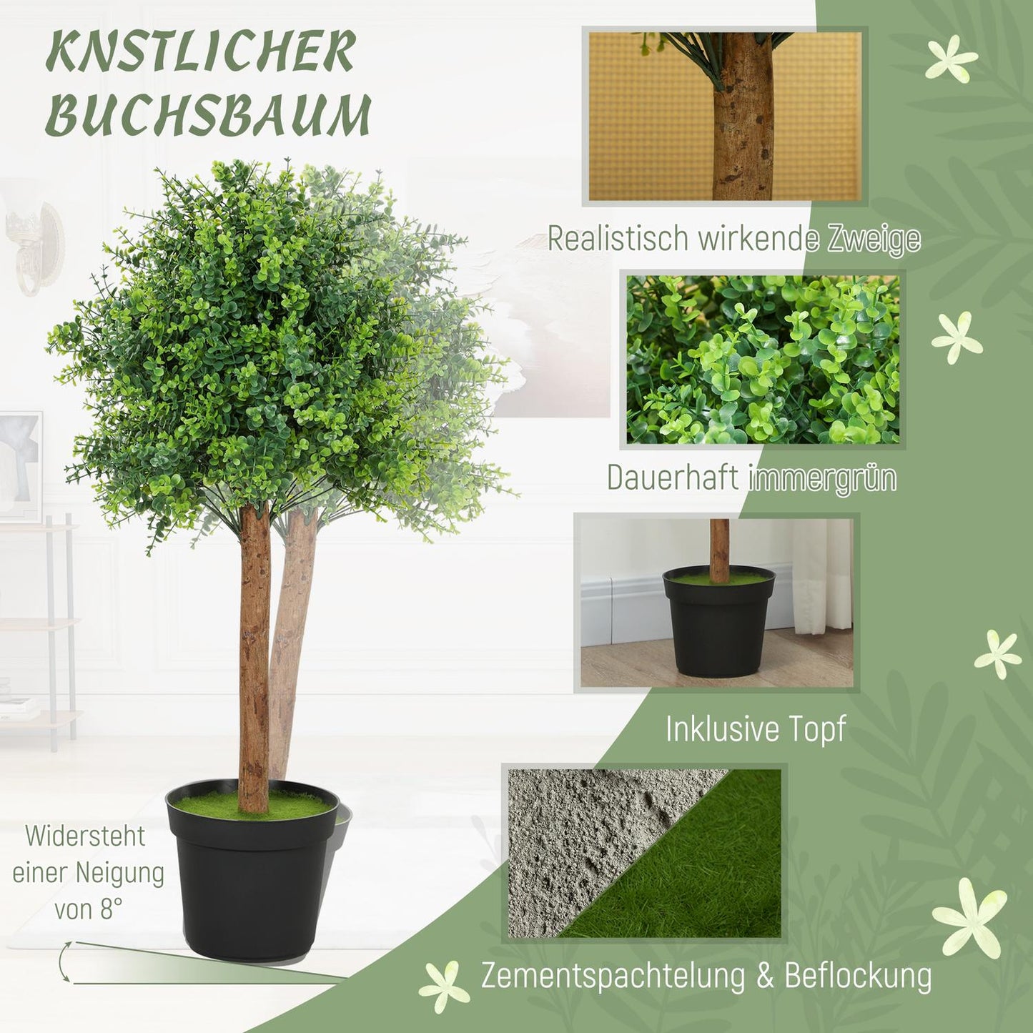 Artificial Boxwood Plant, 90cm, UV-Resistant, Potted