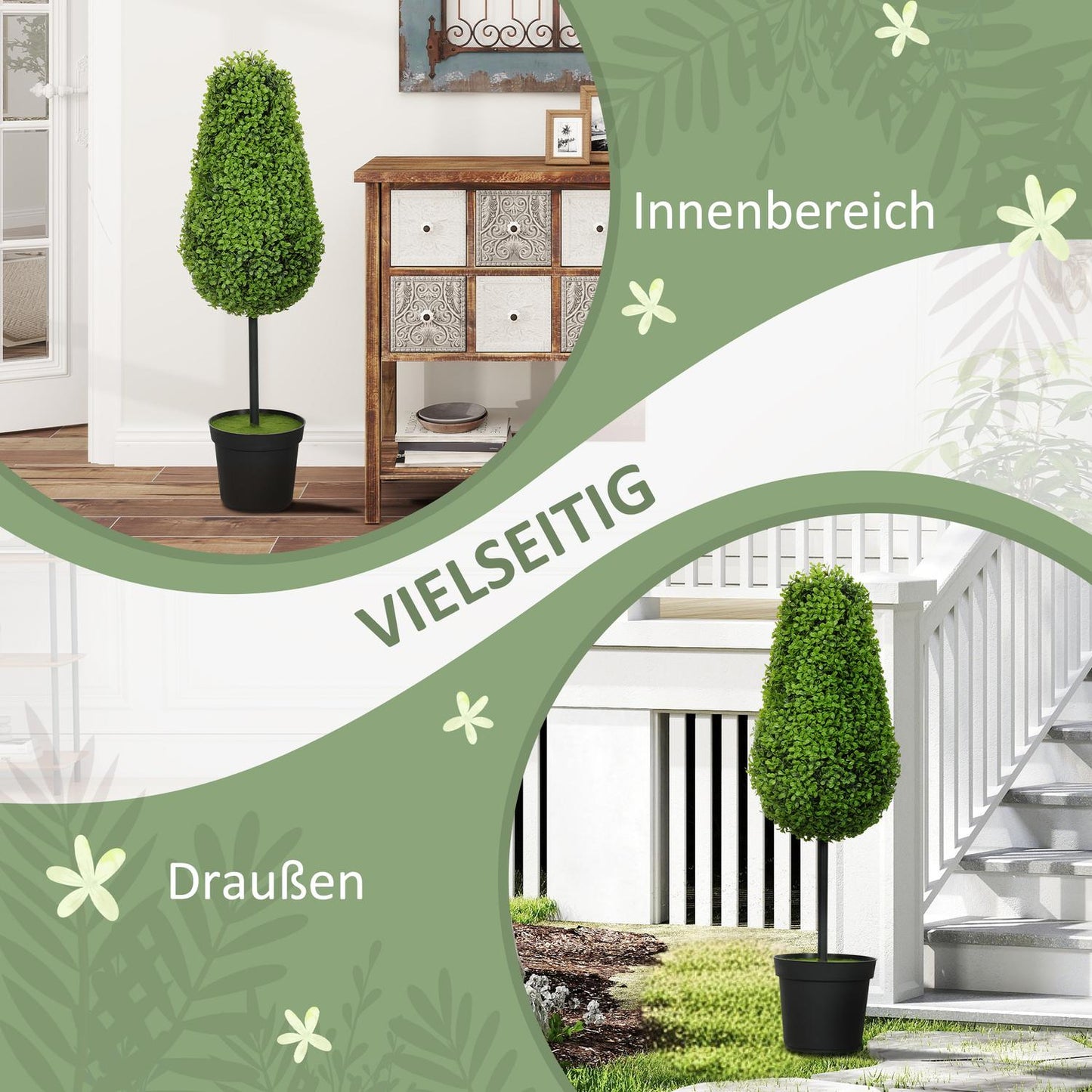 Artificial Boxwood Set, 90cm Teardrop Shape, UV-Resistant