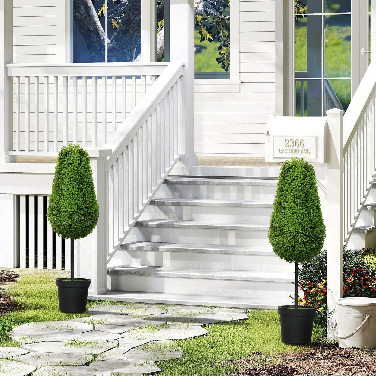 Artificial Boxwood Set, 90cm Teardrop Shape, UV-Resistant
