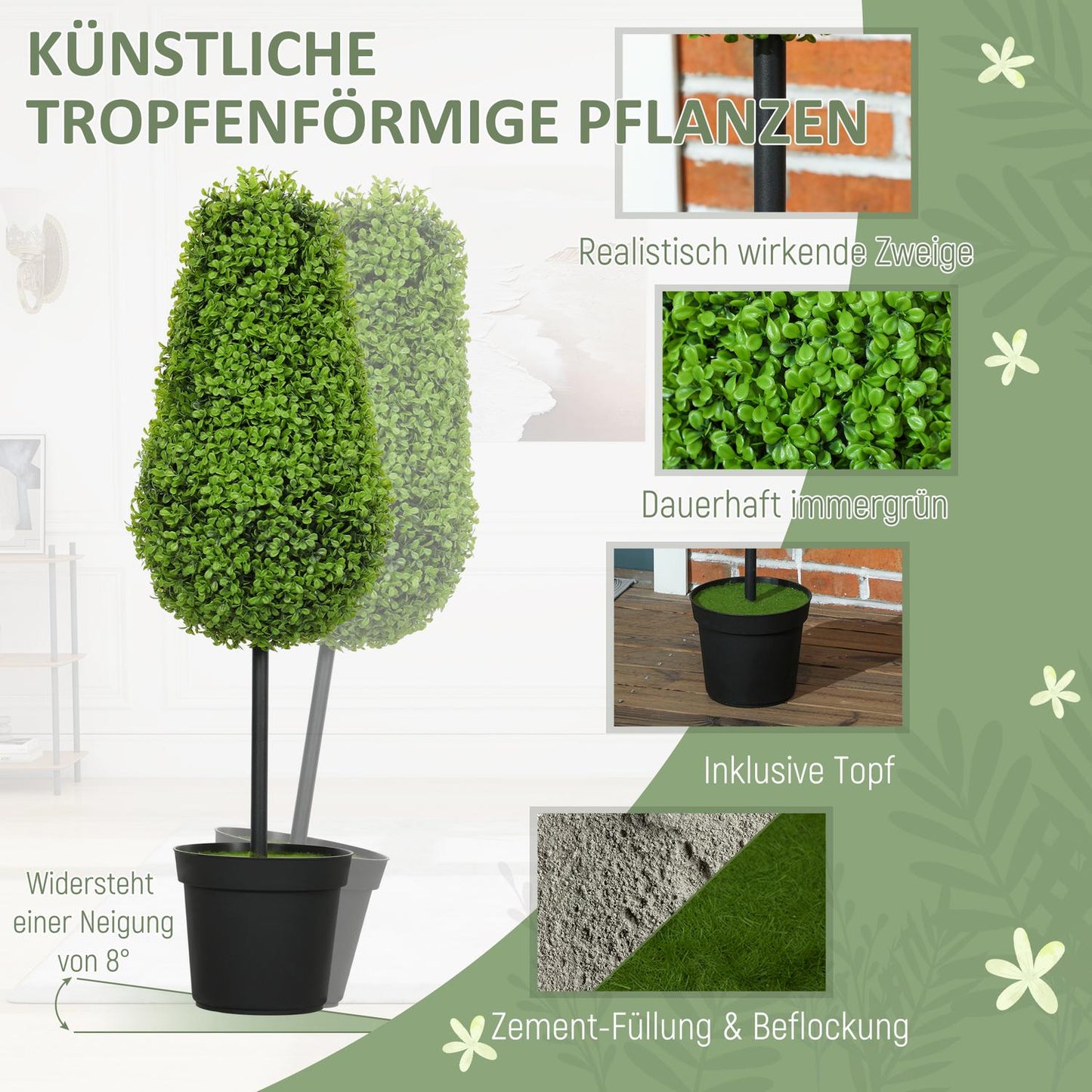 Artificial Boxwood Set, 90cm Teardrop Shape, UV-Resistant
