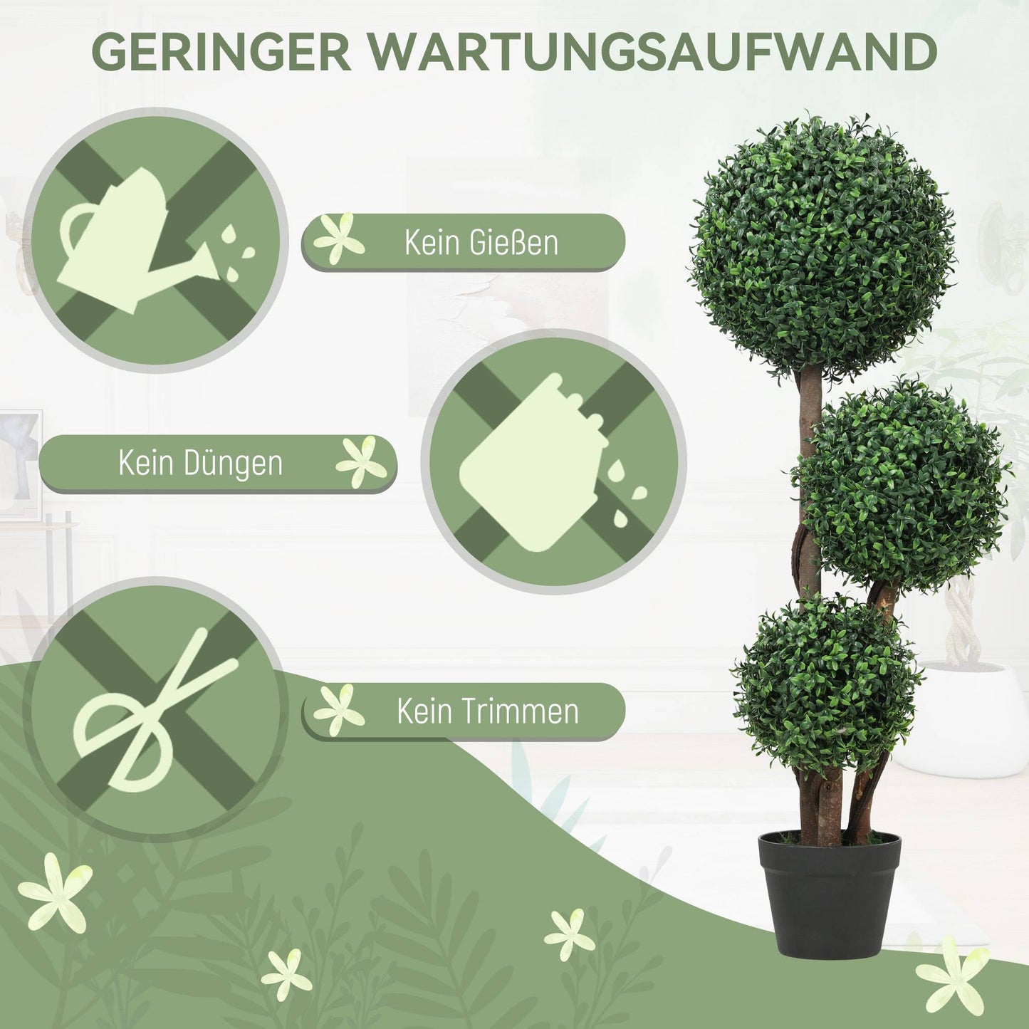 Artificial Boxwood Topiary, Triple Ball Design, 100 cm, Green