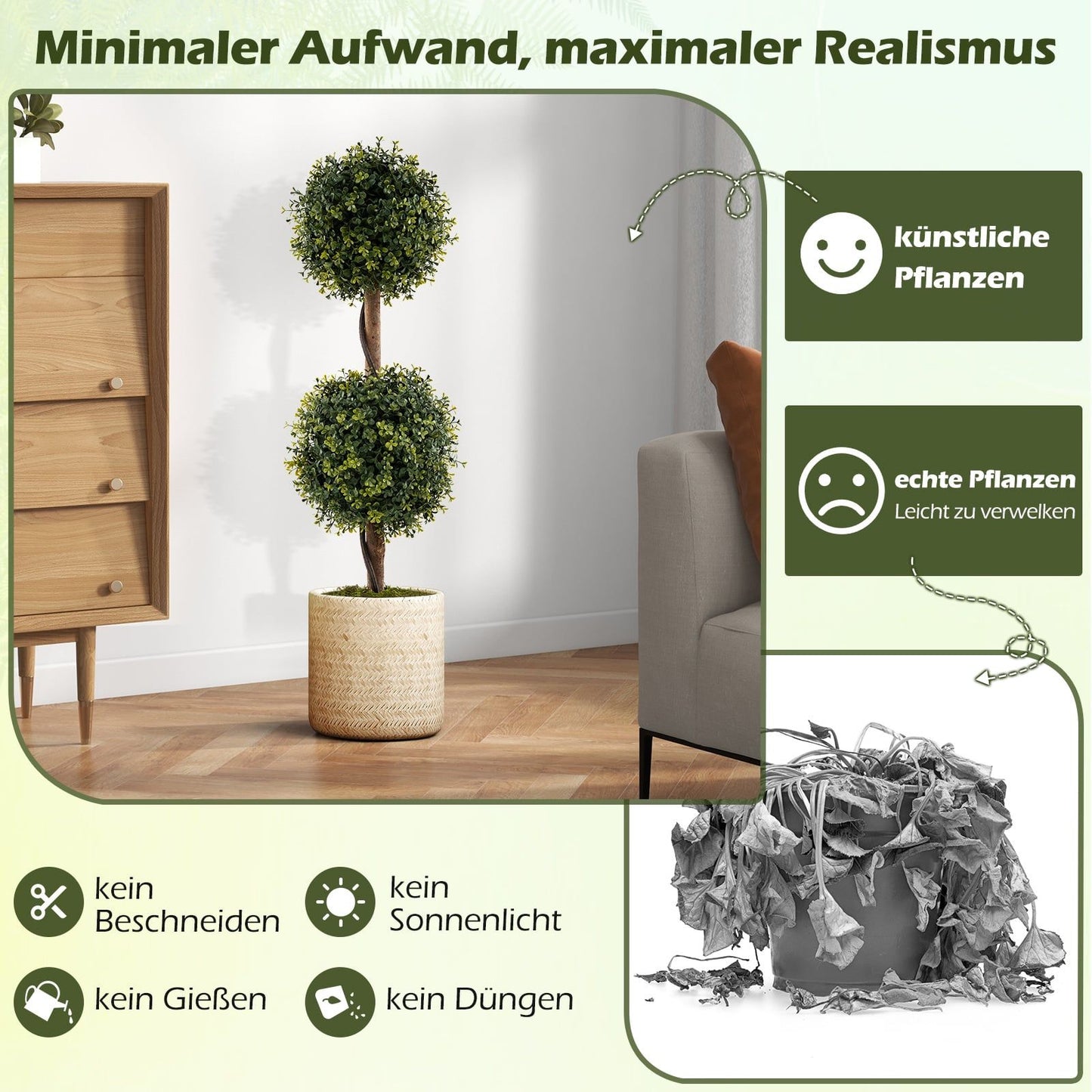 Artificial Boxwood Trees with Pot, 90cm, Set of 2