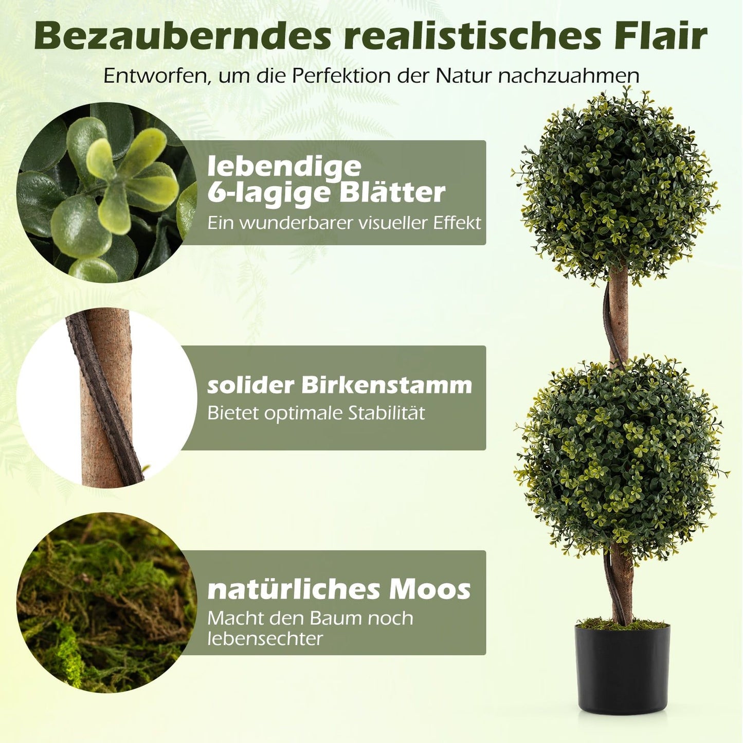 Artificial Boxwood Trees with Pot, 90cm, Set of 2
