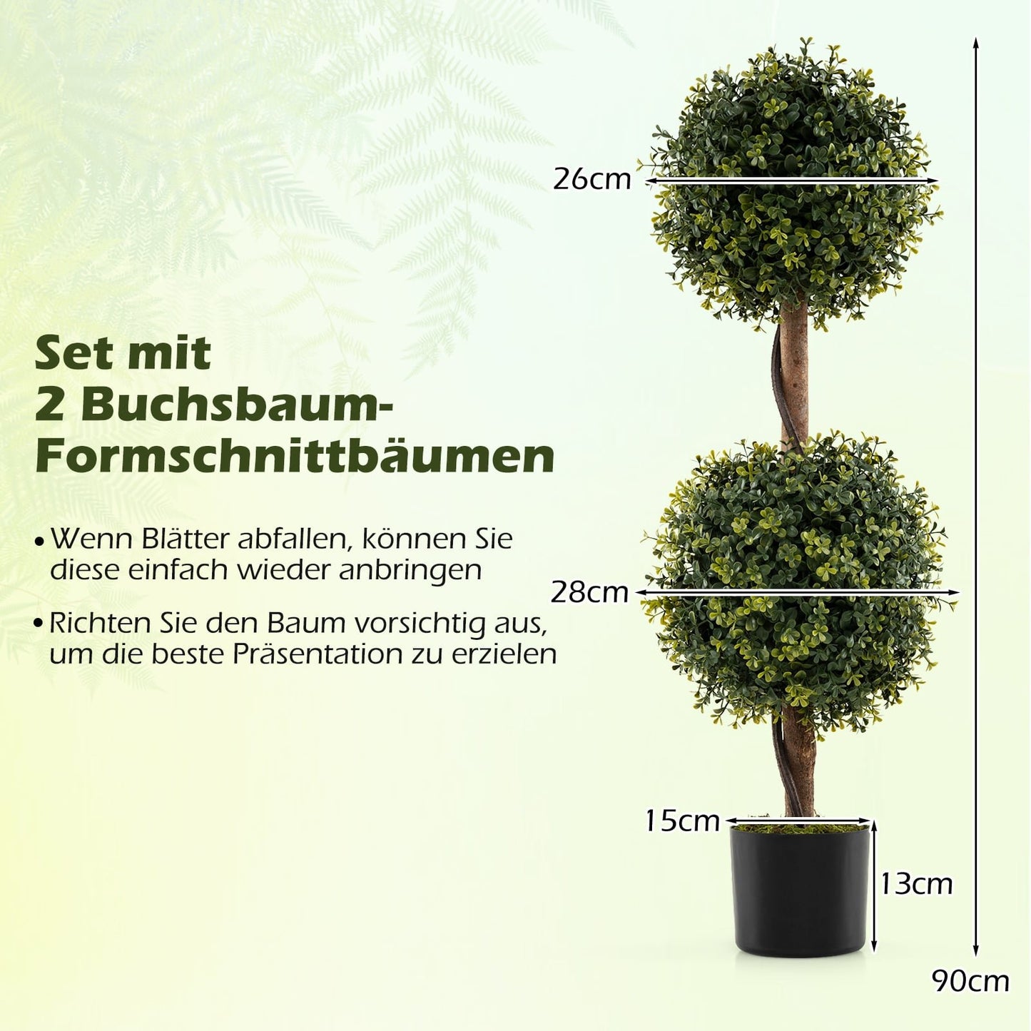 Artificial Boxwood Trees with Pot, 90cm, Set of 2
