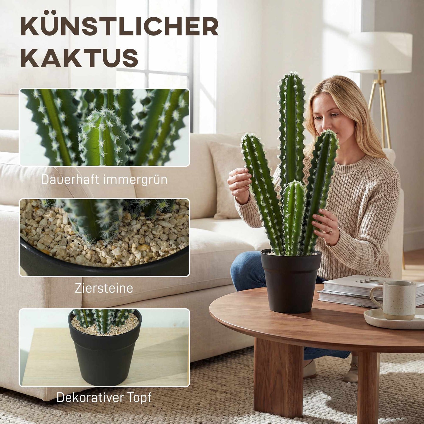Artificial Cactus Plant in Pot – 53 cm, Maintenance-Free
