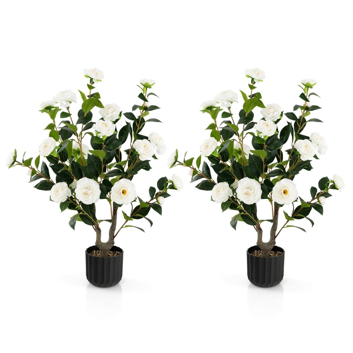 Artificial Camellia Tree, 95 cm, Silk Flowers, Cement Pot