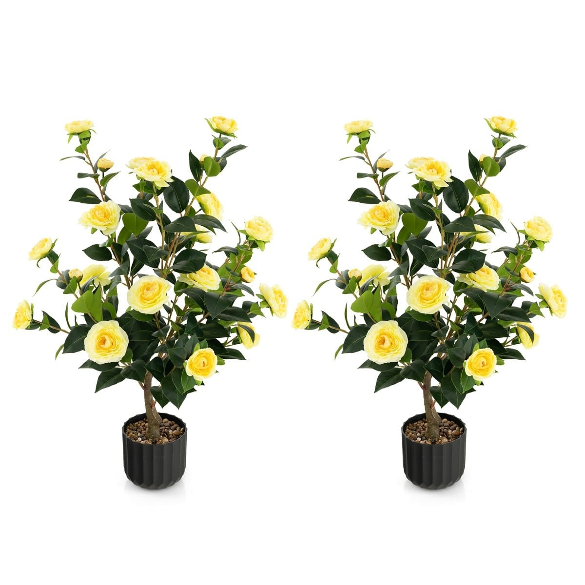 Artificial Camellia Tree, 95 cm, Yellow, Cement Pot