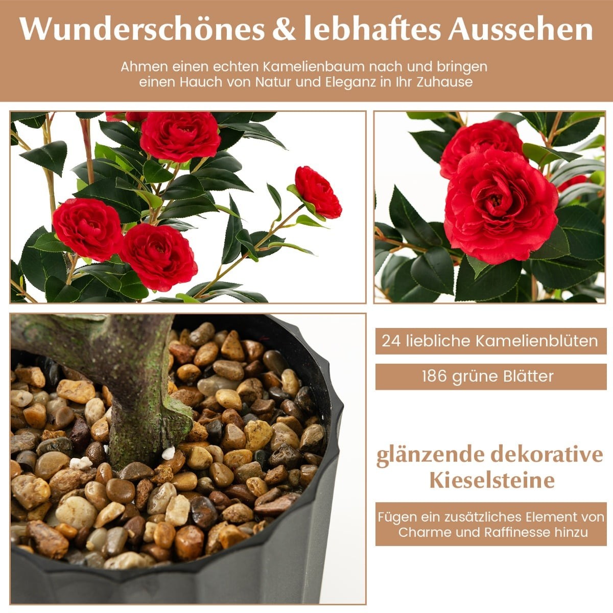 Artificial Camellia Tree 95cm with Red Silk Flowers