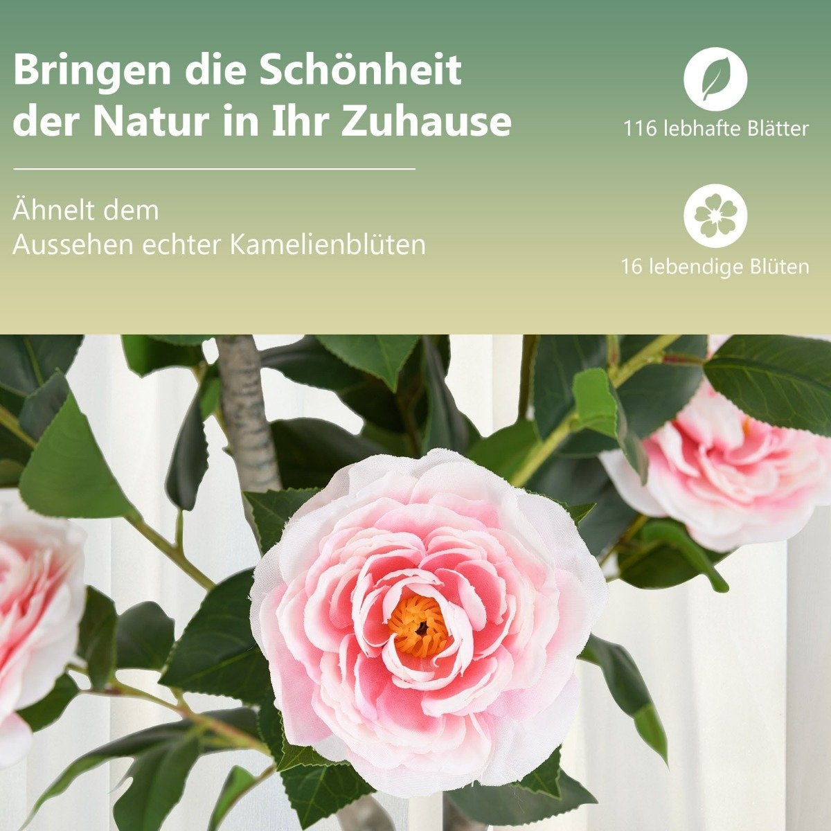 Artificial Camellia Tree with Flowers, 90 cm, Pink