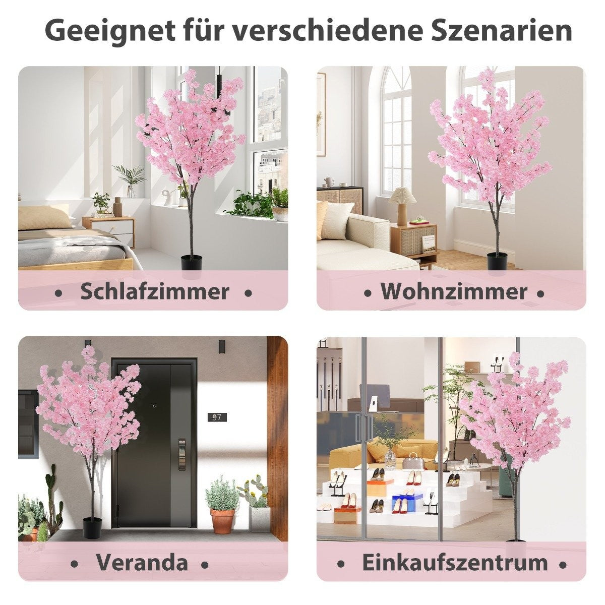 Artificial Cherry Blossom Tree, 190 cm, Pink Flowers