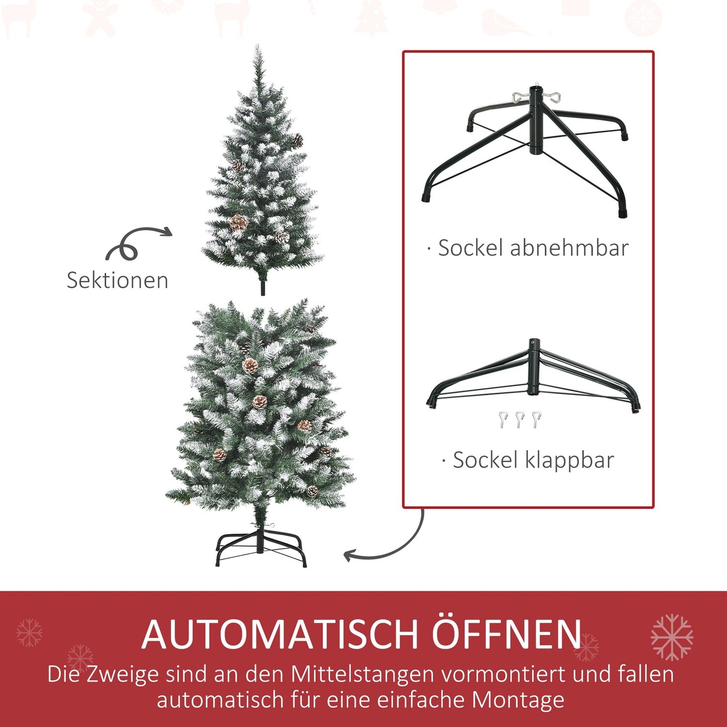Artificial Christmas Tree, 150 cm, Snowy Branches, Pinecones