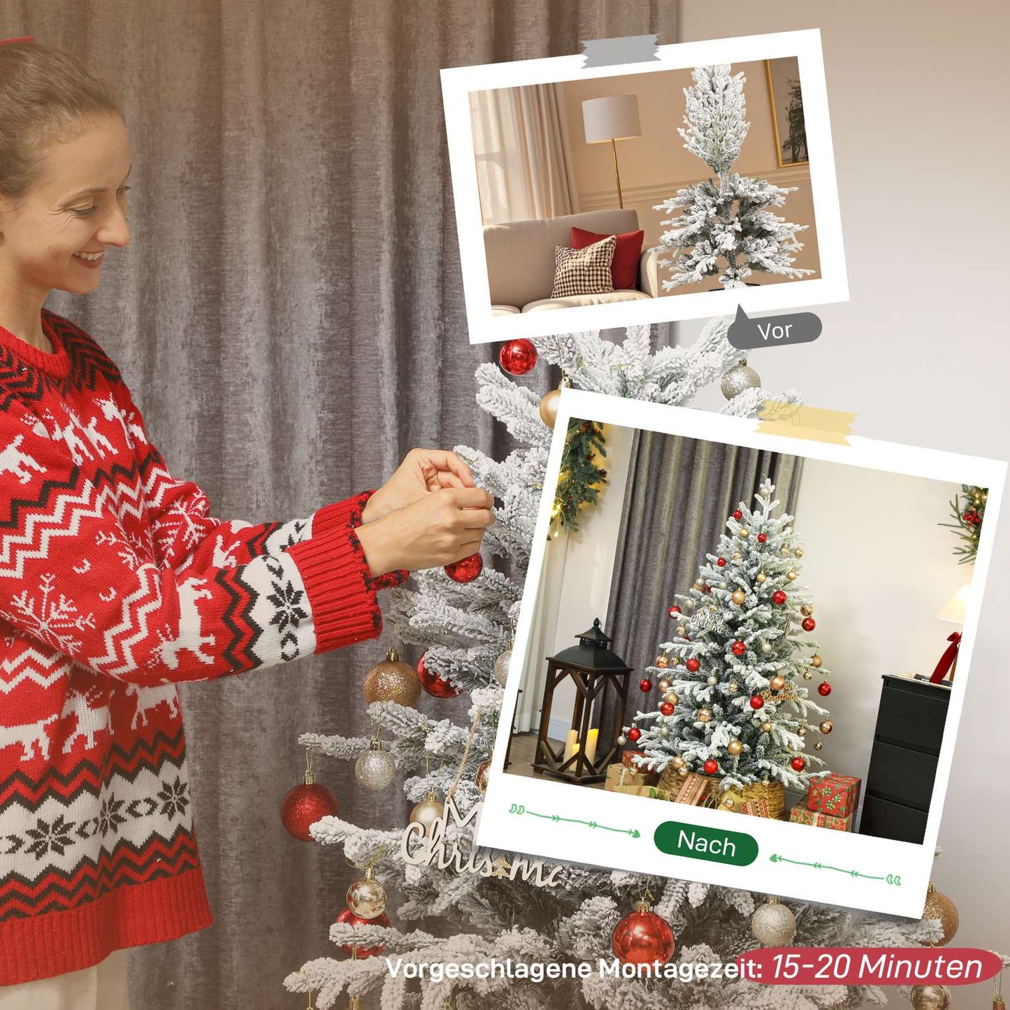Artificial Christmas Tree, 150cm Snowy Pine, 1162 Branches