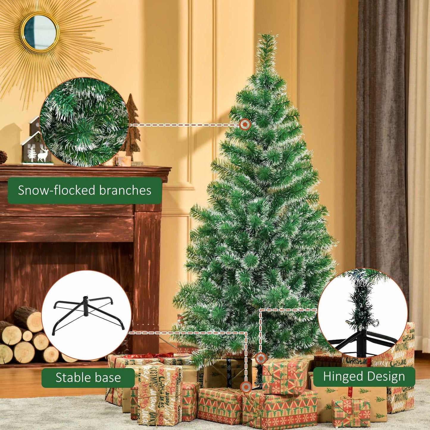 1.5M artificial Christmas tree, 416 branches, metal base
