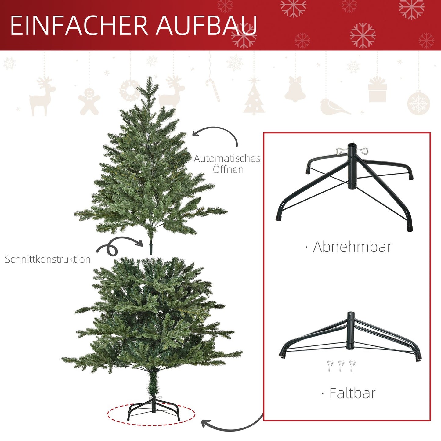 1.5M Artificial Christmas Tree, PVC, Metal Base, Green